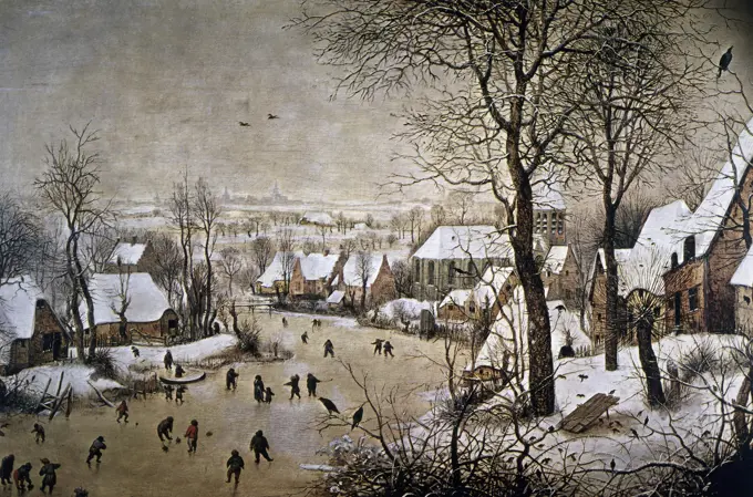 Winter Scene With Ice Skaters And Birds 16th Century Pieter Bruegel the Elder (ca.1525-1569 Flemish) Painting