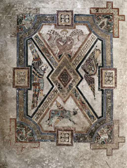 Book of Kells Decorative Page With Symbols of the Evangelists 8th Century Manuscripts Trinity College, Dublin, Ireland