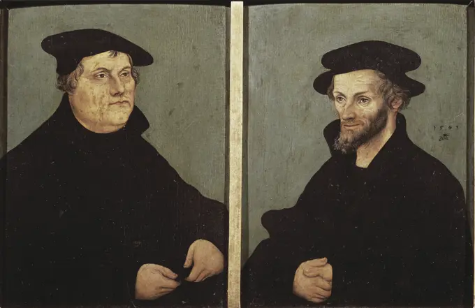 Portraits of Martin Luther and Philipp Melanchthon 1543 Lucas Cranach, the Elder (1472-1553/Germany)  Galleria degli Uffizi, Florence, Italy 