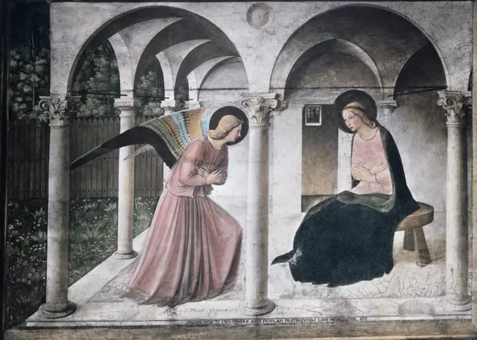 The Annunciation Fra Angelico (ca.1395-1455 Italian) Fresco Museo di San Marco, Florence, Italy