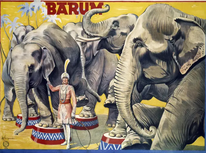 Circus Barum (Margarete Kresier and Her Elephants) by Wilhelm Eigner,  poster,  color lithograph,  1931