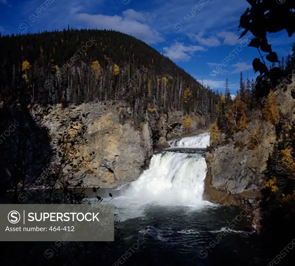 Waterfall in a forest, Smith River Falls, British Columbia, Canada