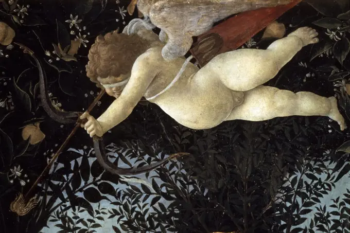 La Primavera: Detail of Cupid ca. 1481 Sandro Botticelli (1444-1510 Italian) Tempera on wood Galleria degli Uffizi, Florence, Italy