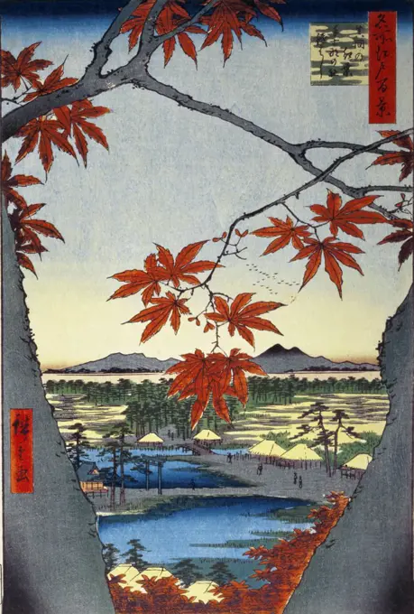 Maples at Mama from "100 Views of Edo" 1887  Hiroshige III (1841-1894 Japanese) Woodcut print  Private Collection