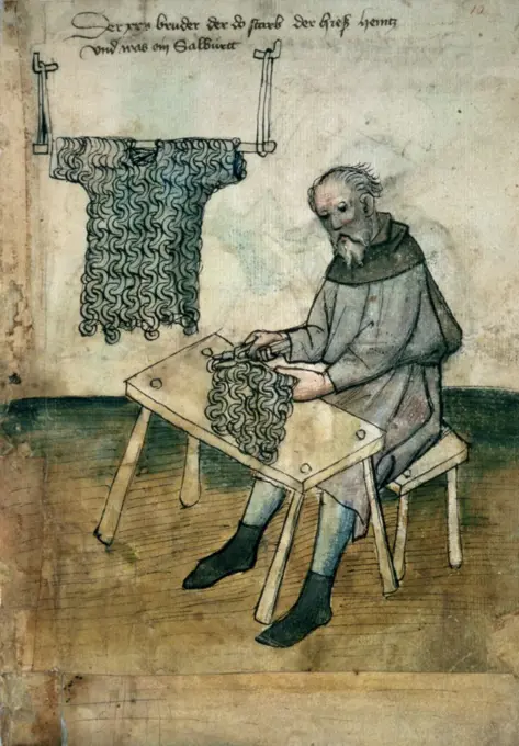 Armourer Making A Hauberk  15th C. German School(- ) Pen & Ink Stadtbibliothek, Nuremberg, Germany 