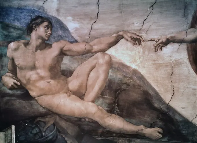 Creation Of Adam - Detail  Buonarroti, Michelangelo(1475-1564 Italian) Fresco Sistine Chapel, Vatican City 