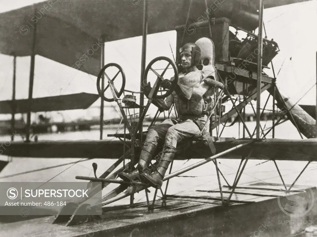 Pilot sitting in an aircraft, Pensacola, Florida, USA, 1915