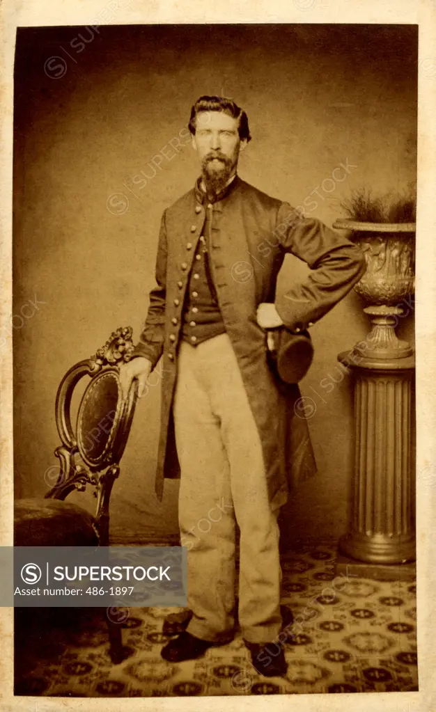 Portrait of man wearing Civil War Uniform