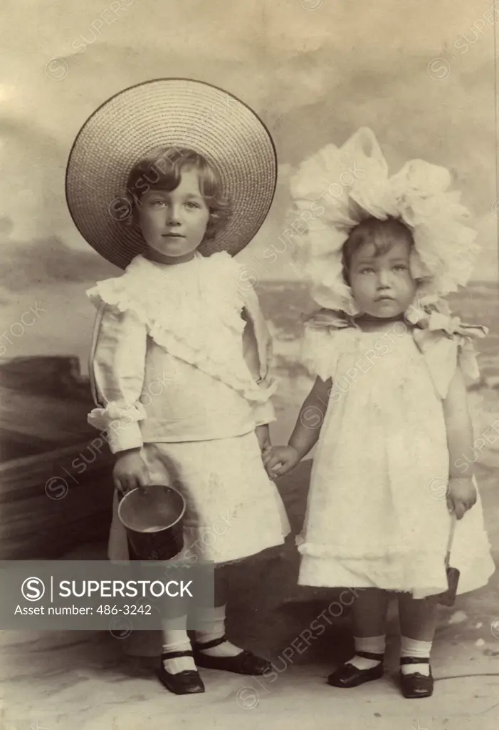 USA, New York, New York City, Portrait of two girls, 1896