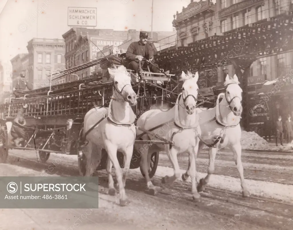 Firemen on old horse drawn