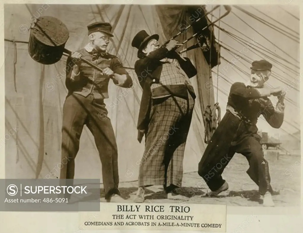 View of Billy Rice Trio, acting with originality comedians and acrobats in a-mile-a-minute comedy