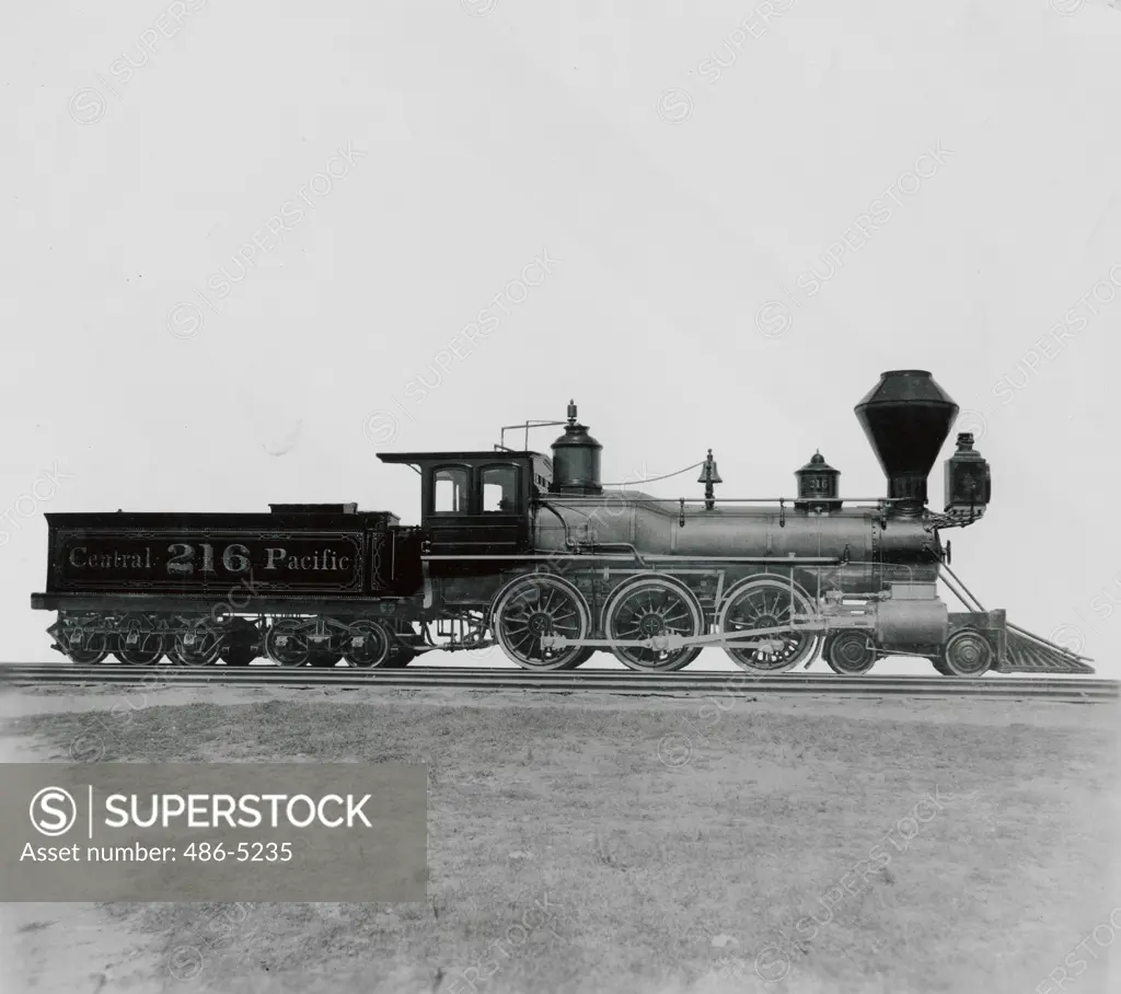 ""Diamond-stacker"" built for Central Pacific Railway by Schenectady Locomotive Works in 1876, The 10-wheel ""diamond-stacker"" was built for the Central Pacific, one of the earliest western railroad which later become part of the Southern pacific, by the Schenectady Locomotive Works in 1876.