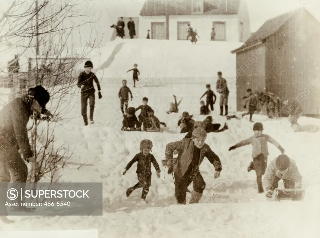 Children playing outside in winter