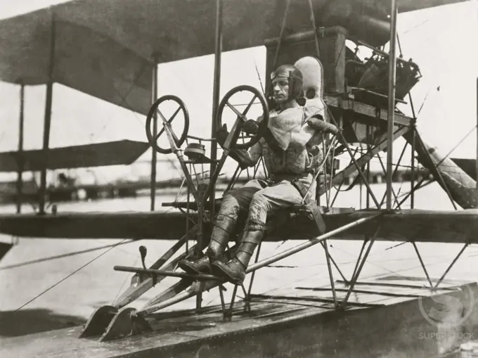 Pilot sitting in an aircraft, Pensacola, Florida, USA, 1915