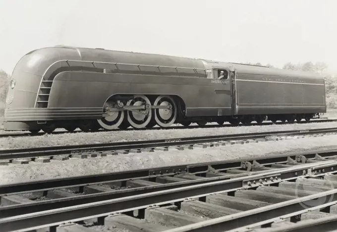 Train on a railroad track, Mercury Streamlined Steam Locomotive, New York Central Railroad