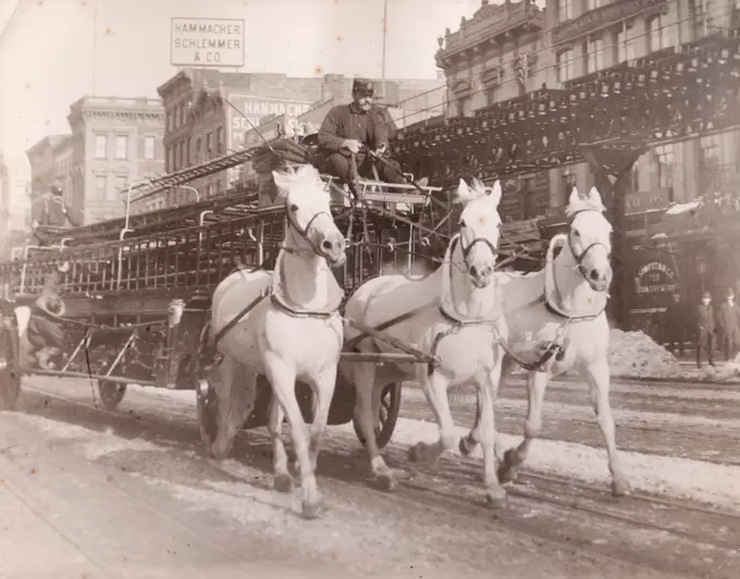 Firemen on old horse drawn