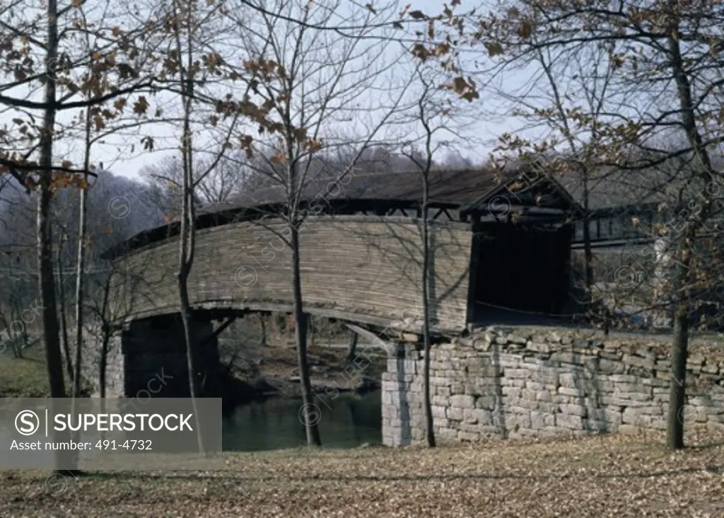 Covered bridge across a stream, Humpback Bridge, Covington, Virginia, USA