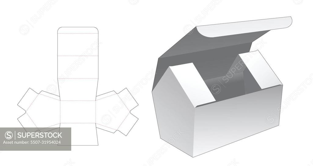 Flips house shaped box die cut template and 3D mockup - SuperStock