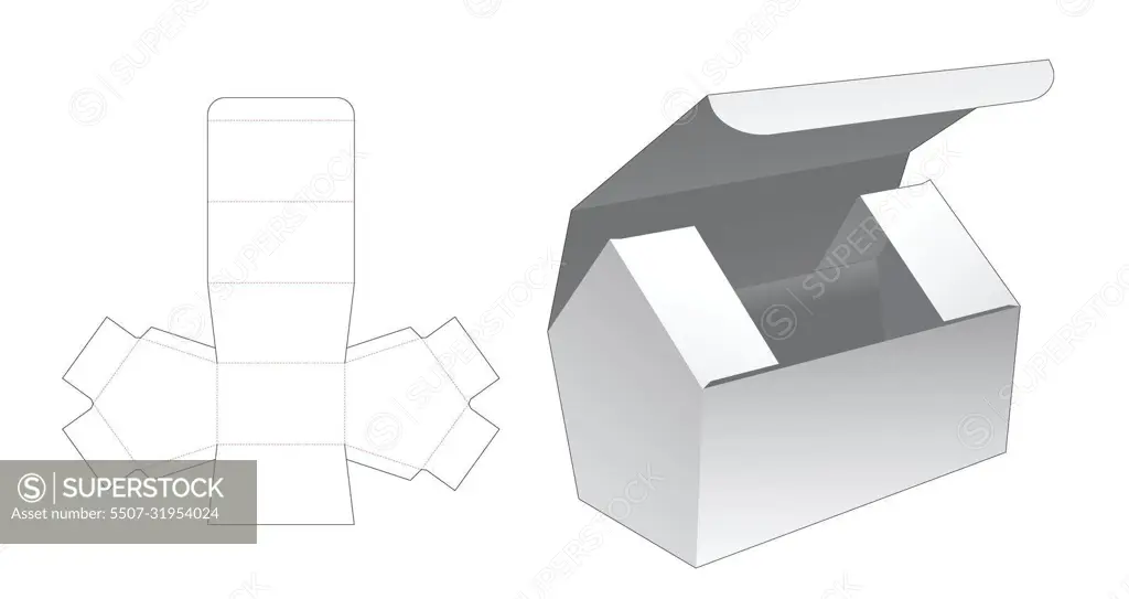 Flips house shaped box die cut template and 3D mockup