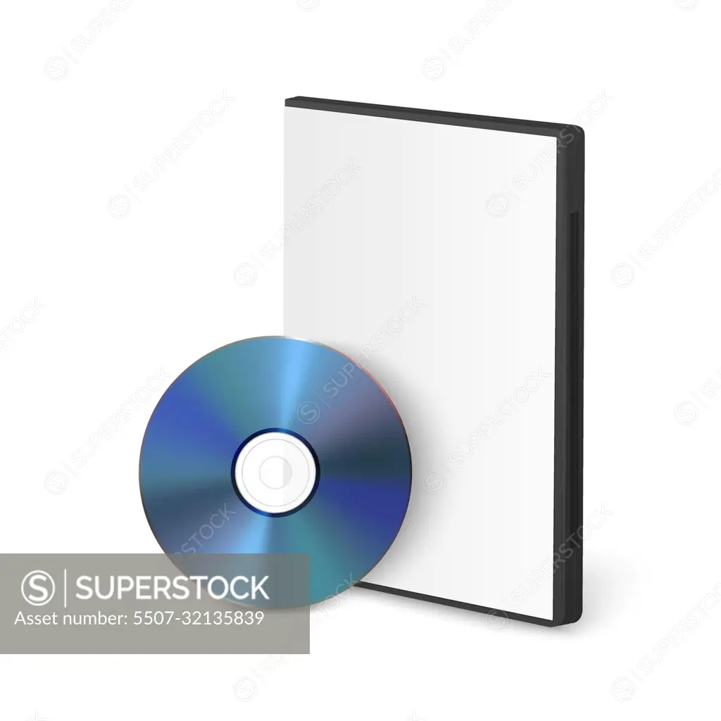 Vector 3d Realistic Blue CD, DVD with Case Isolated on White. CD Box, Packaging Design Template for Mockup. Compact Disk Icon, Front View