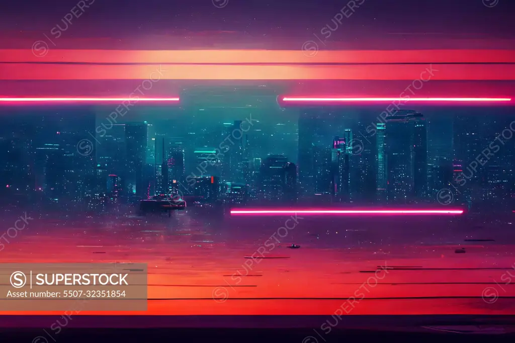 abstract synthwave neon night background, neural network generated art