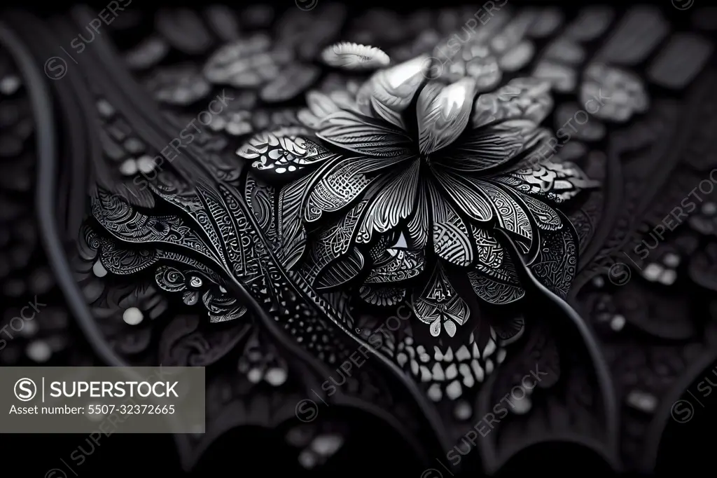 black ornate flower background and grim gothic wallpaper, neural network generated art