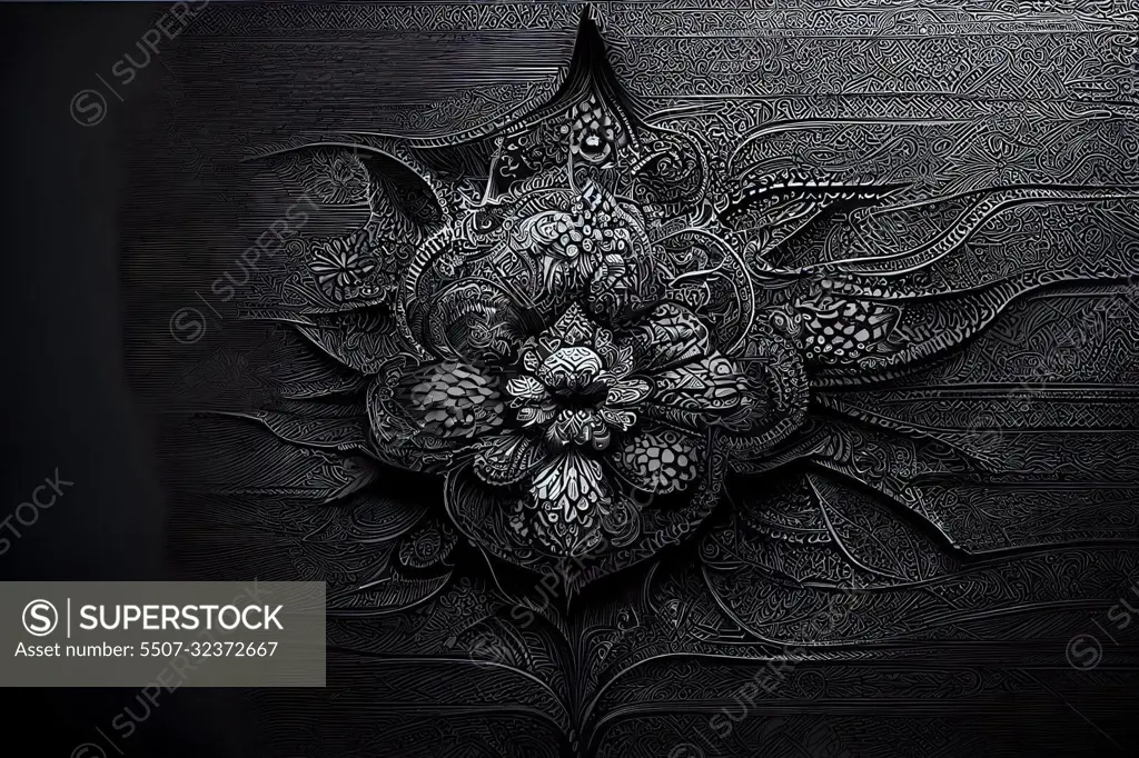 black ornate flower background and grim gothic wallpaper, neural network generated art