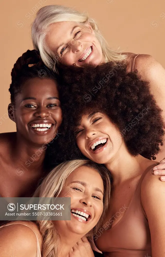 Diversity, happy and women with natural beauty, skincare and