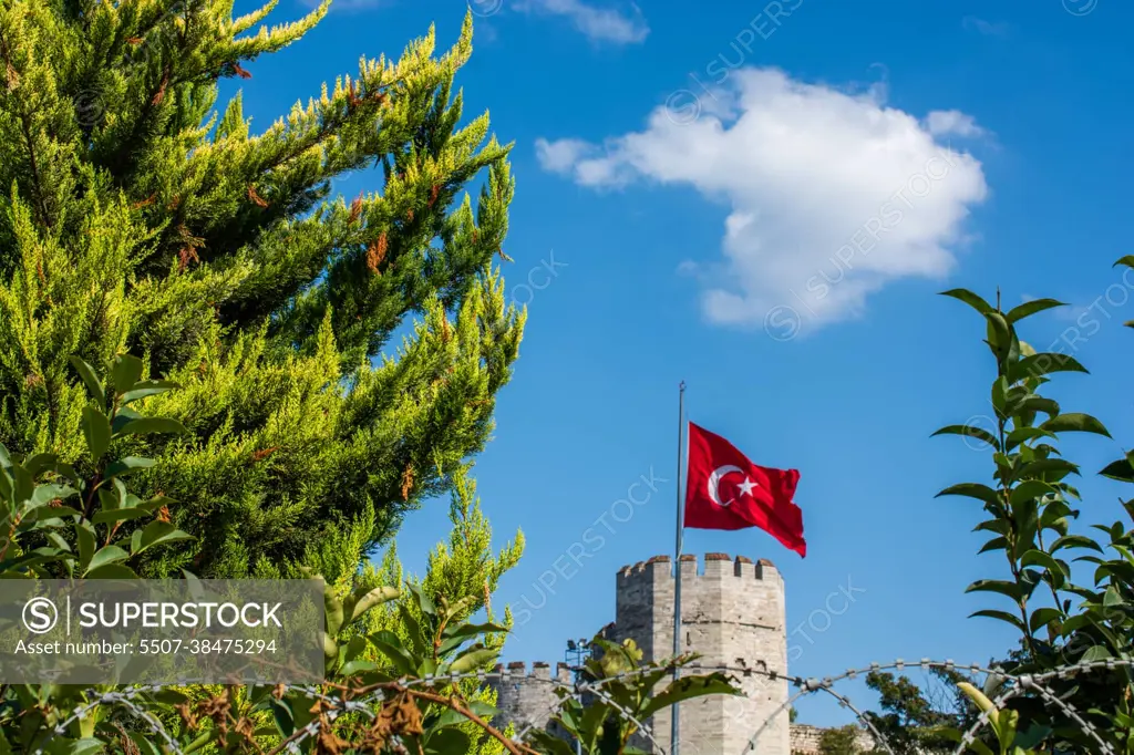 City walls of Constantinople in Istanbul, Turkey