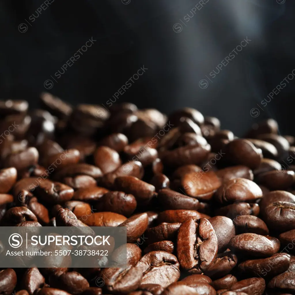 Hot roasted coffee beans