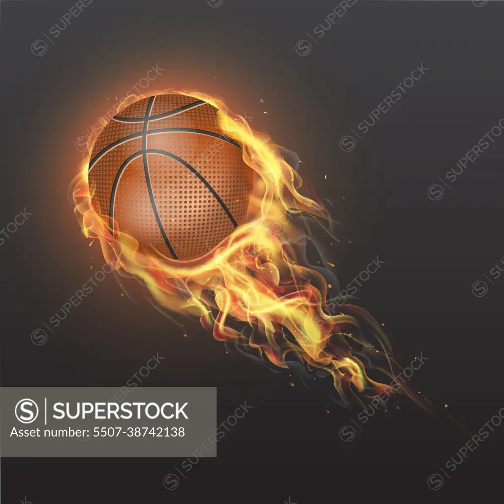 Realistic basketball ball on fire