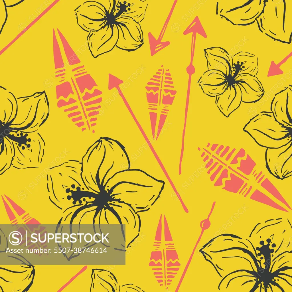 Vector seamless pattern. Universal colorful summer hawaiian flow