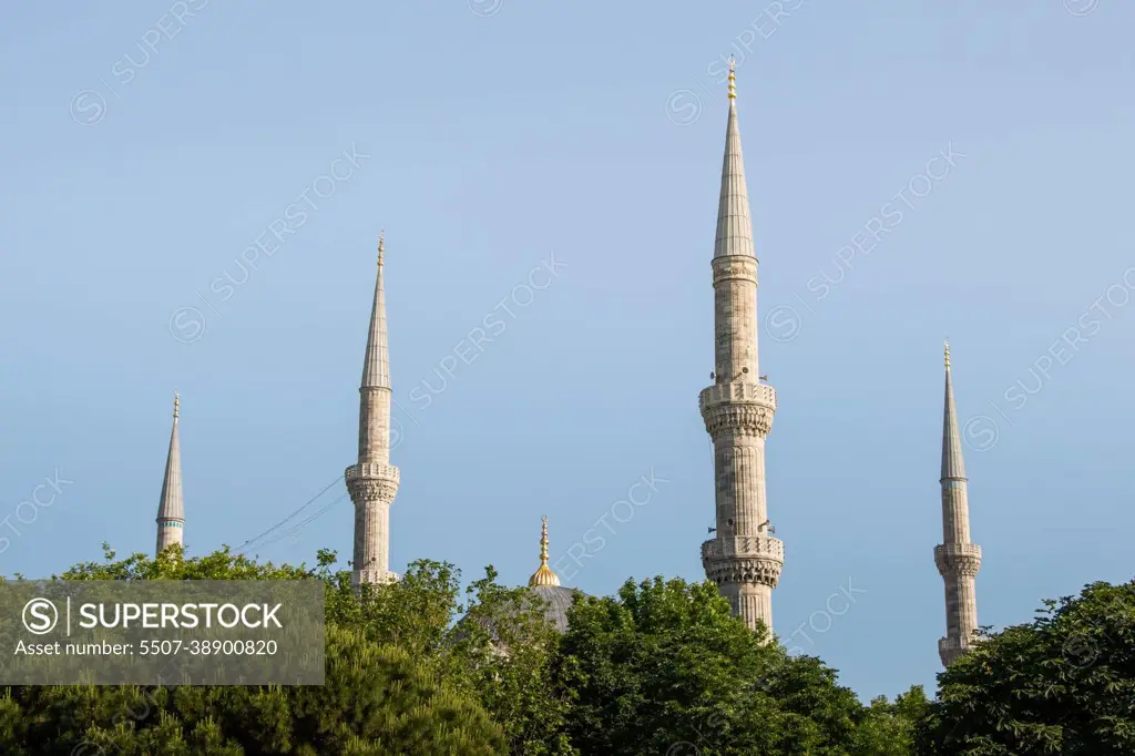 Ottoman Turkish style mosque minaret  as Religious Muslim temple architecture