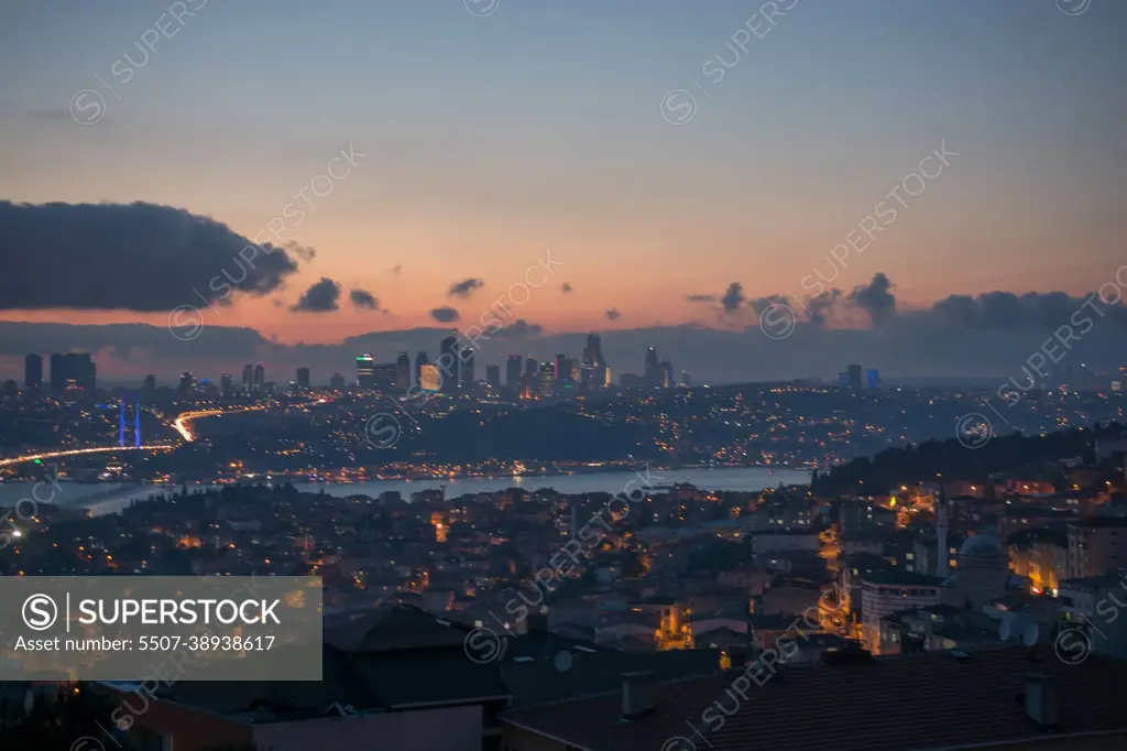 Istanbul cityscape below clouds