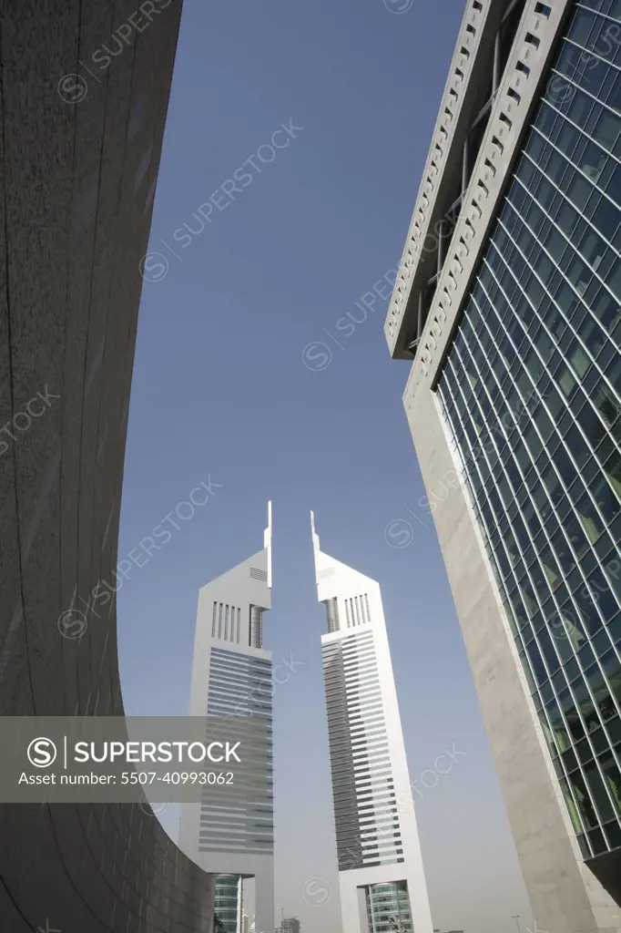 UAE Dubai Emirates Towers from the Dubai International Financial Centre