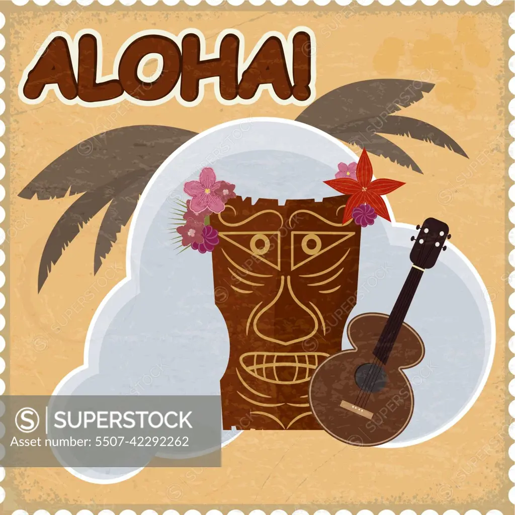 Vintage postcard with Hawaiian elements. eps10