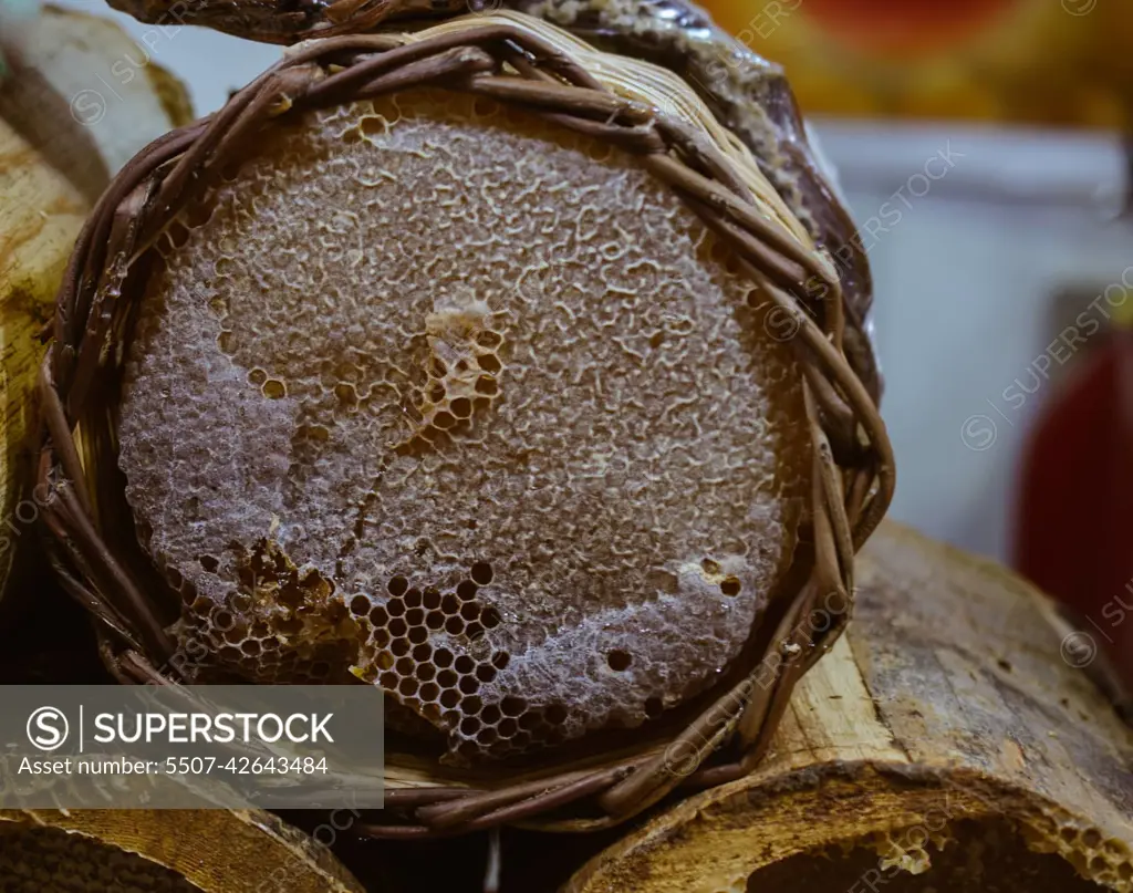 honeycomb from round beehive with  honey