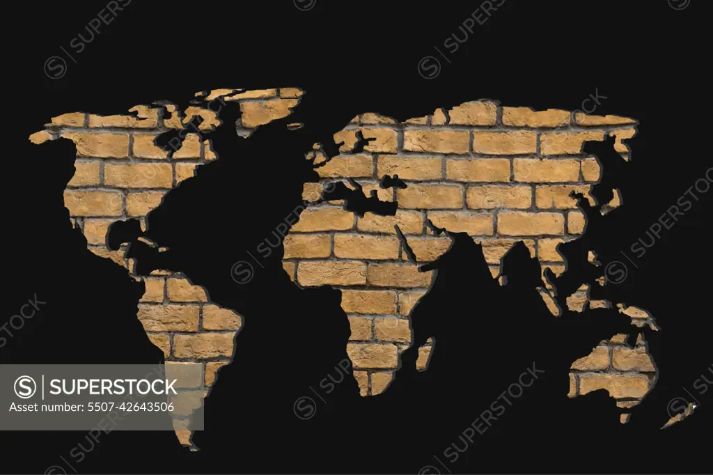 Roughly sketched out world map with brick wall fillings