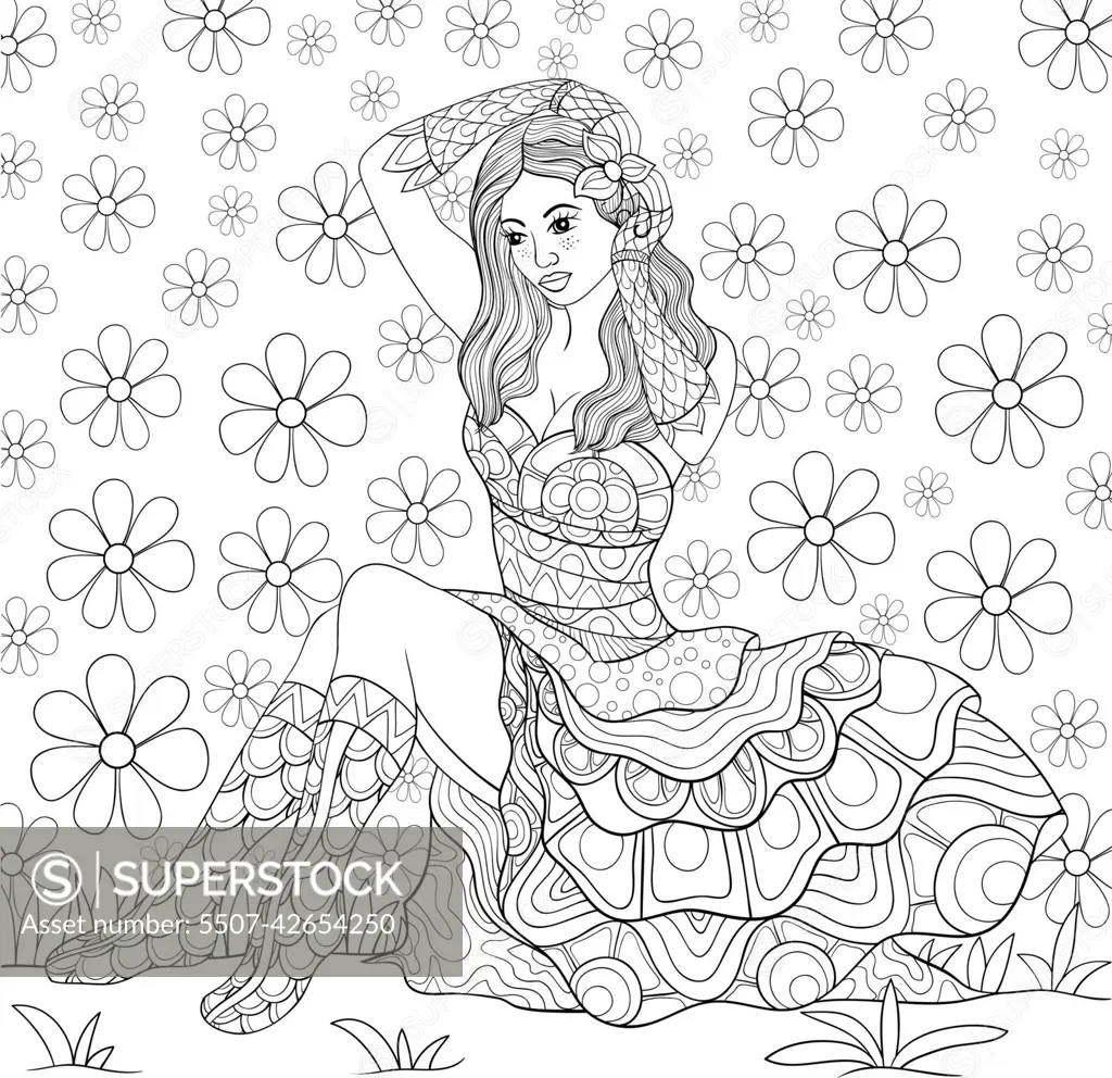 Cute Girls: Adult coloring book