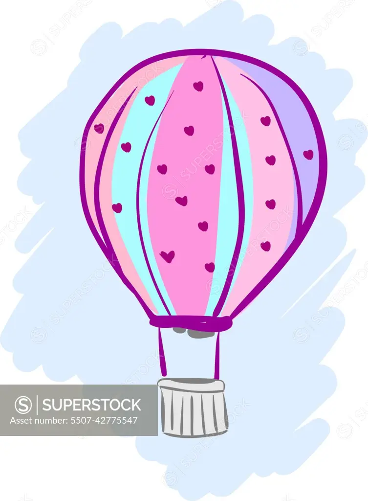 A pink hot air balloon, vector or color illustration.