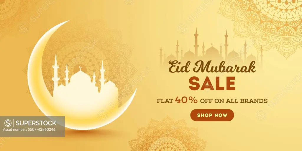 Eid Mubarak Sale header or banner design with 40% off on all bra -  SuperStock