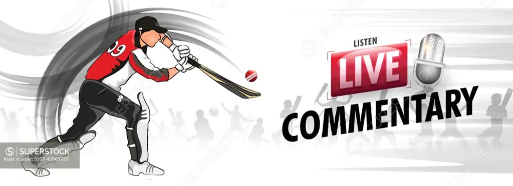 Listen Live Cricket commentary header or banner design with illu