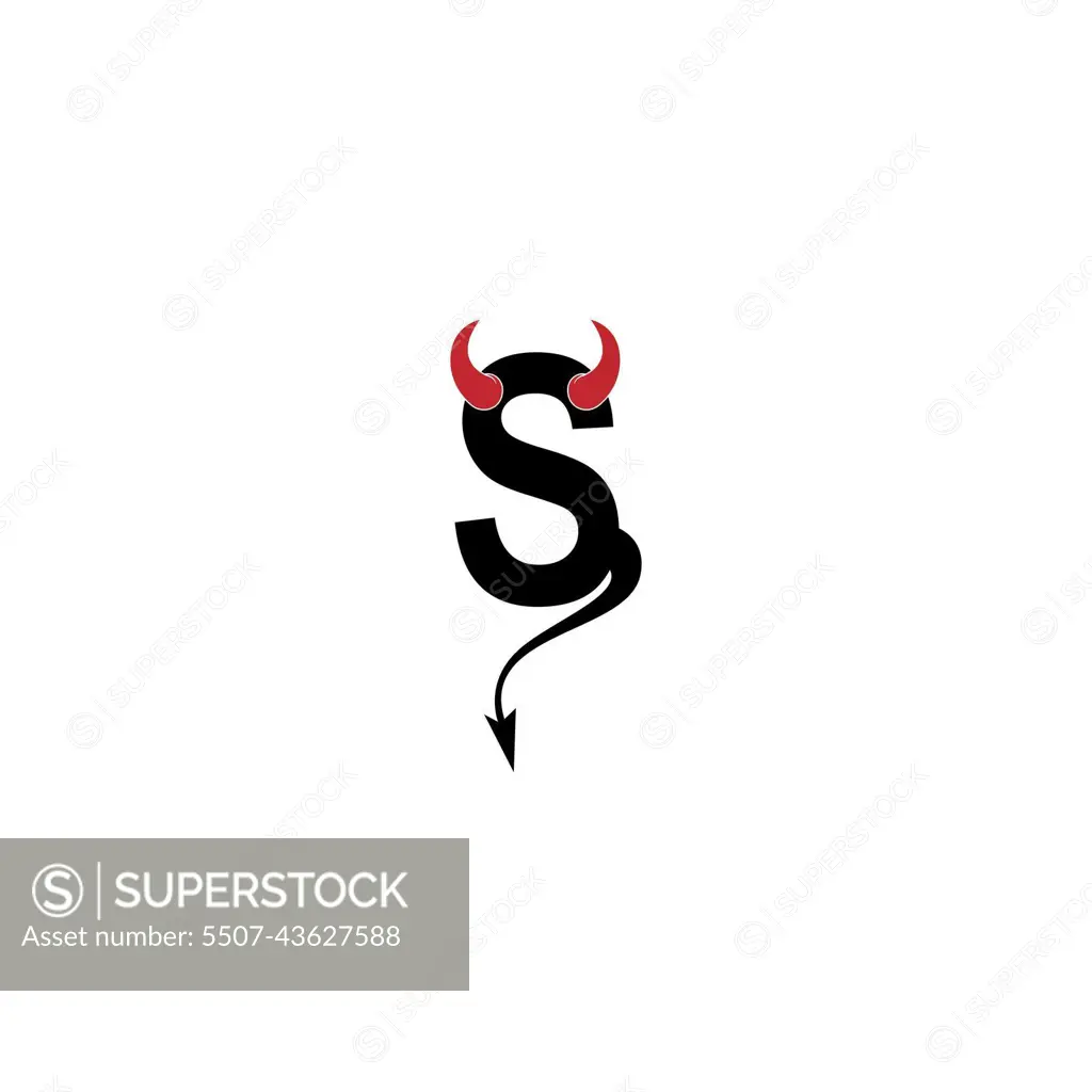 Letter S with devil's horns and tail icon logo design vector