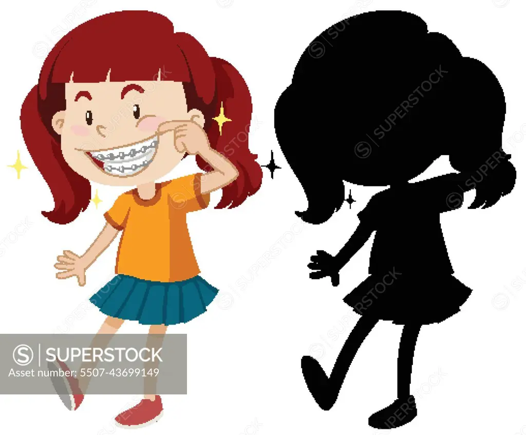 Girl wearing braces with its silhouette - SuperStock