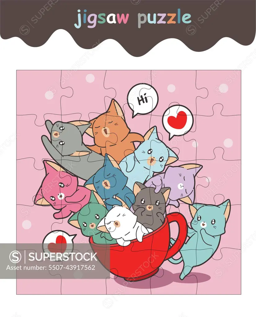 jigsaw puzzle game of adorable cats in the cup of coffee - SuperStock