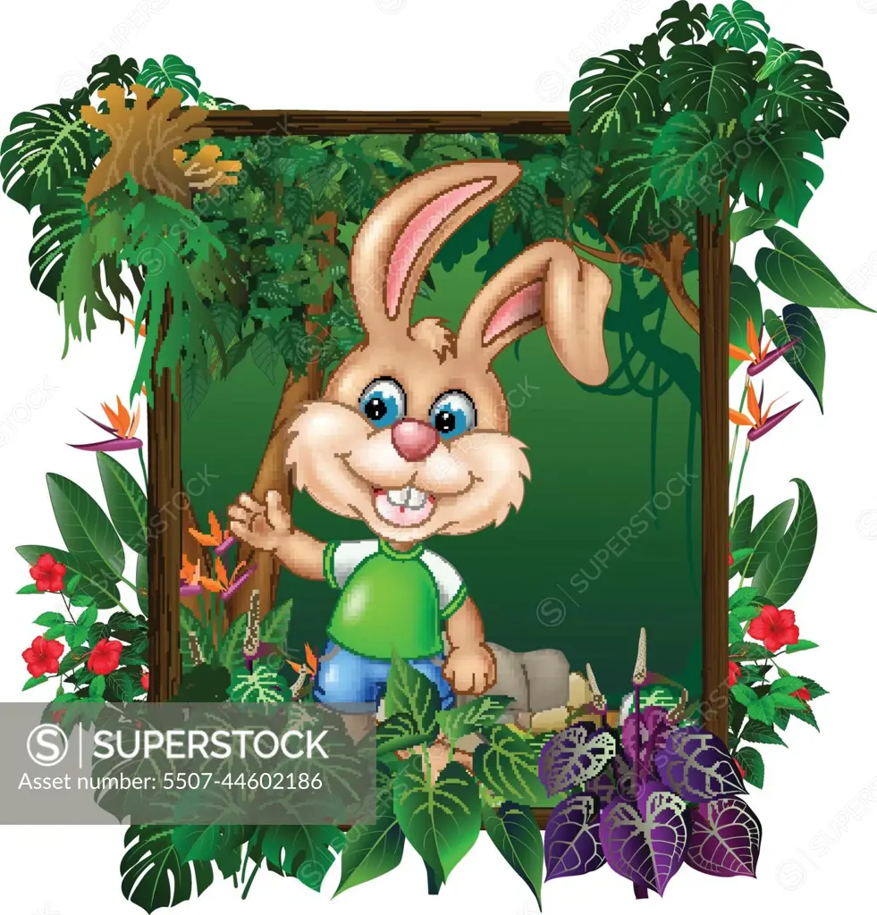 Cute Little Brown Rabbit in Tropical Forest Cartoon Vector Illustration -  SuperStock