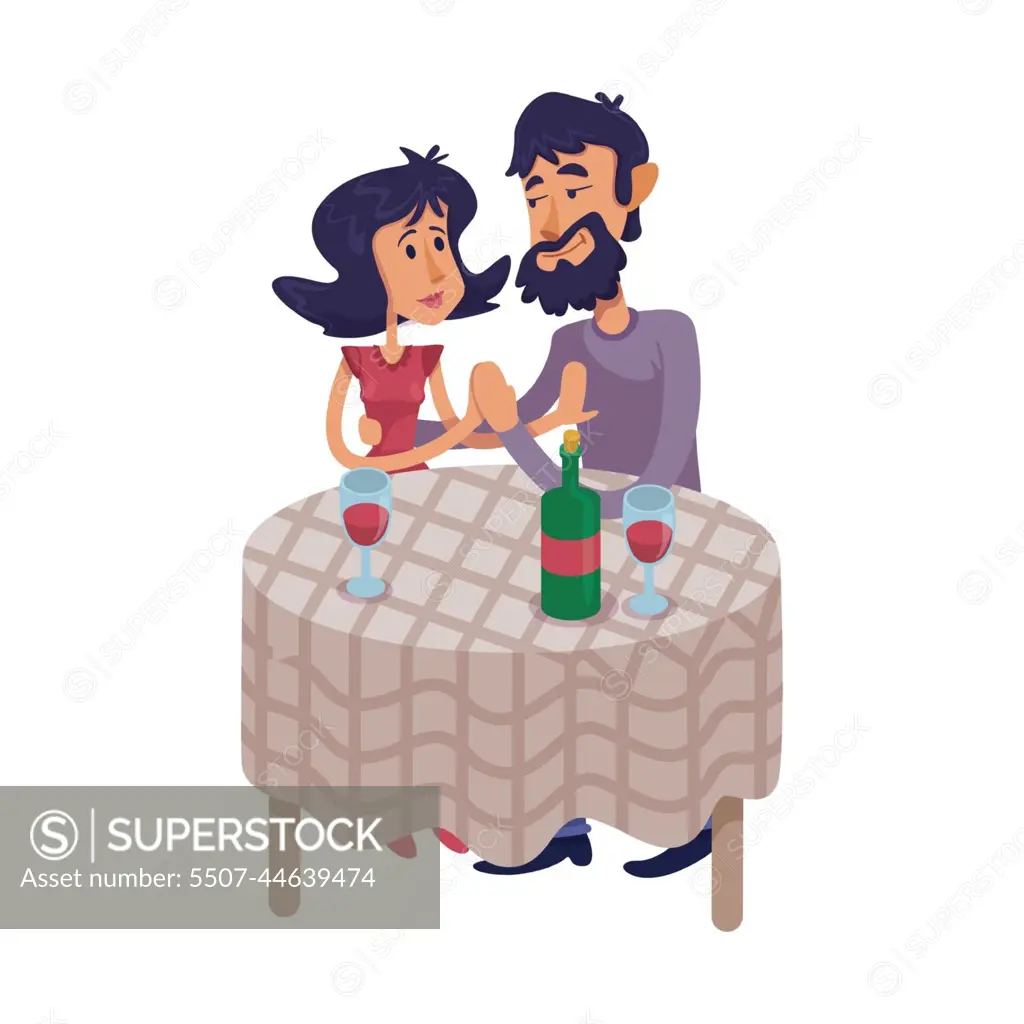 Couple sitting at table flat cartoon vector illustration. Man and woman  having romantic date. Ready to use 2d character template for commercial,  animation, printing design. Isolated comic hero - SuperStock