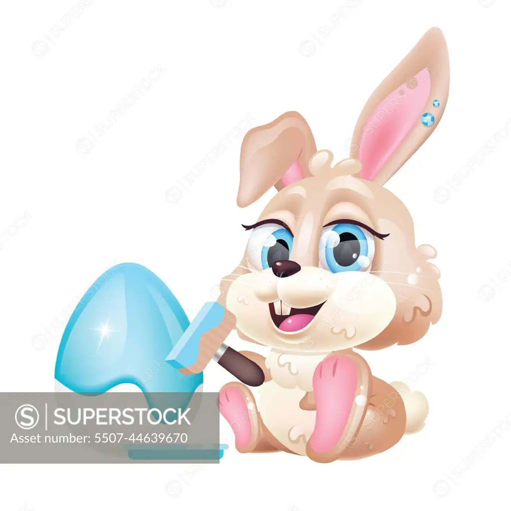 Cute rabbit decorating Pascha egg kawaii cartoon vector character. Adorable  and funny animal hare isolated sticker, patch. Anime baby beige bunny  preparing for Easter emoji on white background - SuperStock