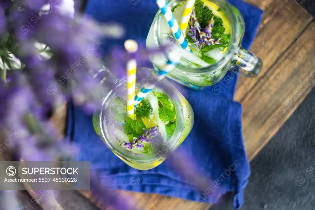 Summer detox lemonade with lavender, lemon and mint