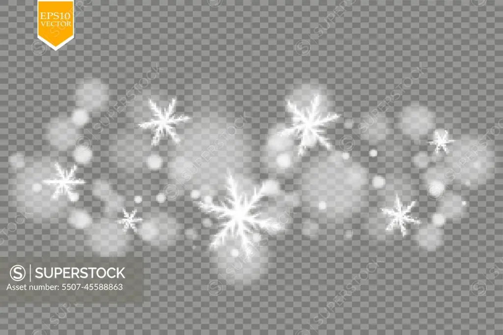 Christmas snowflakes glitter with sparkling light effect on white